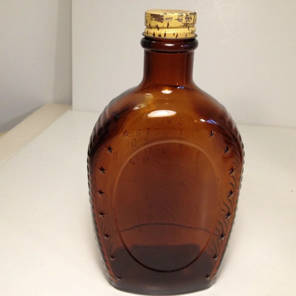 (3) Vintage Log Cabin Syrup USA Bicentennial Amber Glass Bottle 1976  Lot of 3
